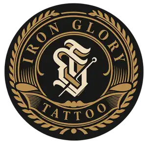 Iron Glory Tattoo logo - Professional Tattoo Studio in Boca Raton Florida Gold White Logo